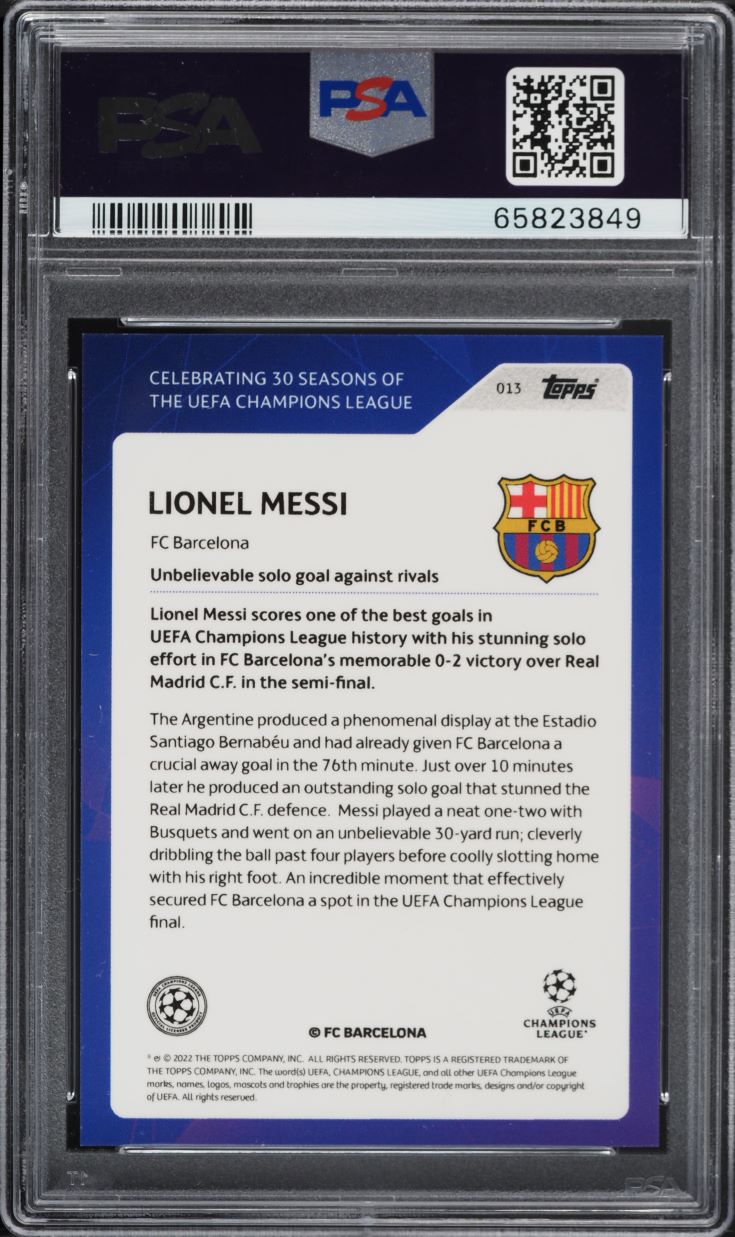 2022 Topps UEFA 30 Seasons Celebration Red Foil Lionel Messi 1/10 #13 PSA 10 GEM