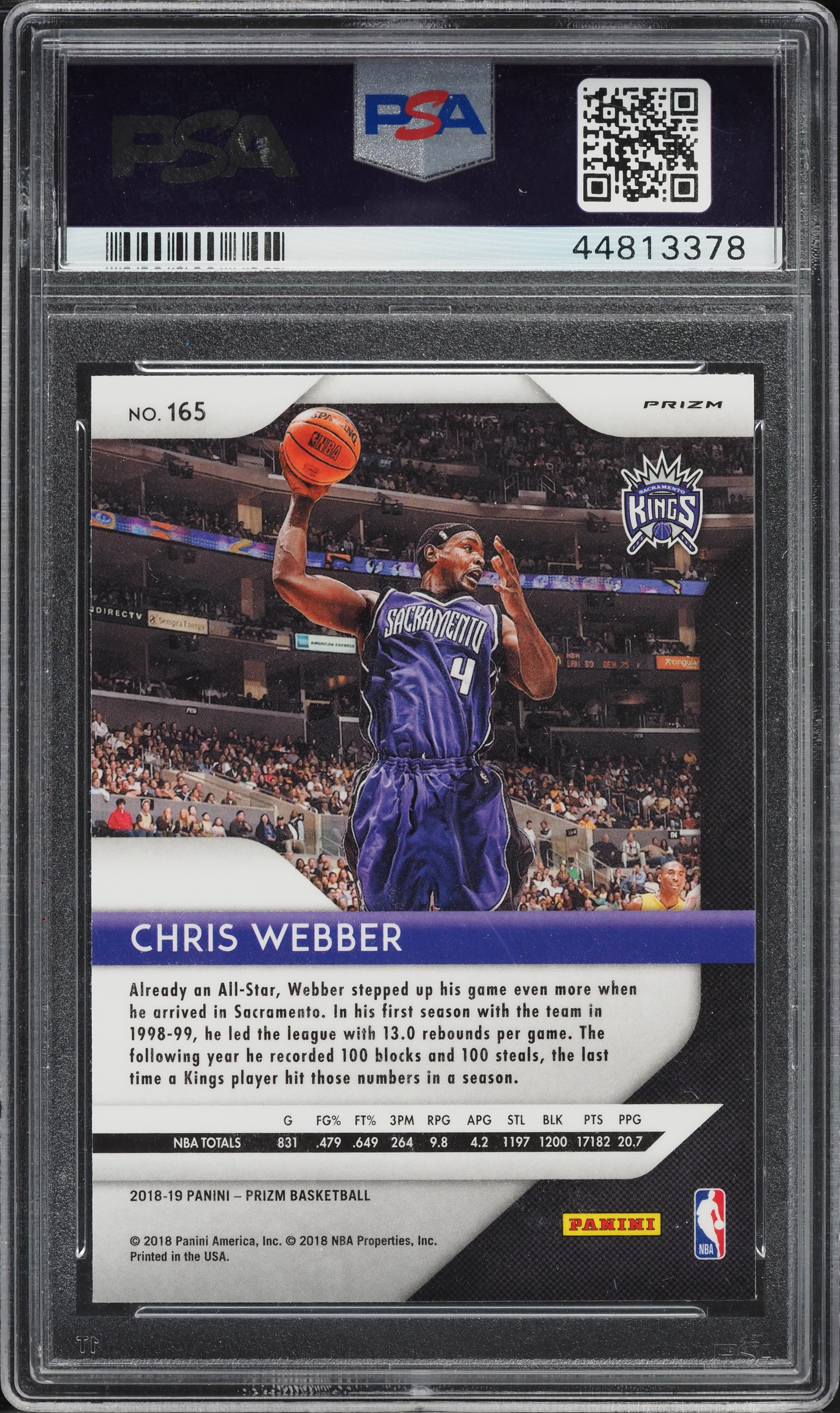 2018 Panini Prizm Silver Chris Webber #165 PSA 10 GEM MINT on