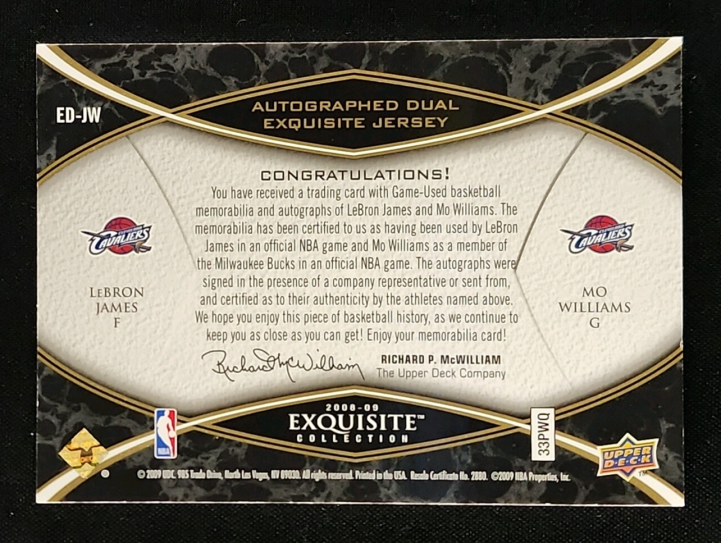 2008 Exquisite Collection Dual LeBron James Mo Williams PATCH AUTO /5 MBA AUTH