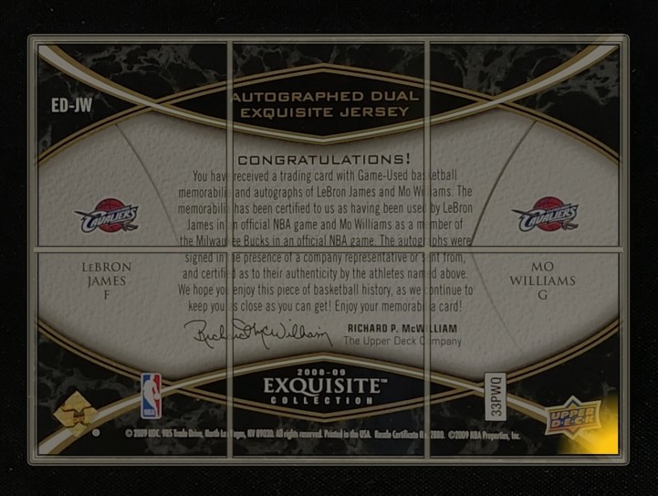 2008 Exquisite Collection Dual LeBron James Mo Williams PATCH AUTO /5 MBA AUTH