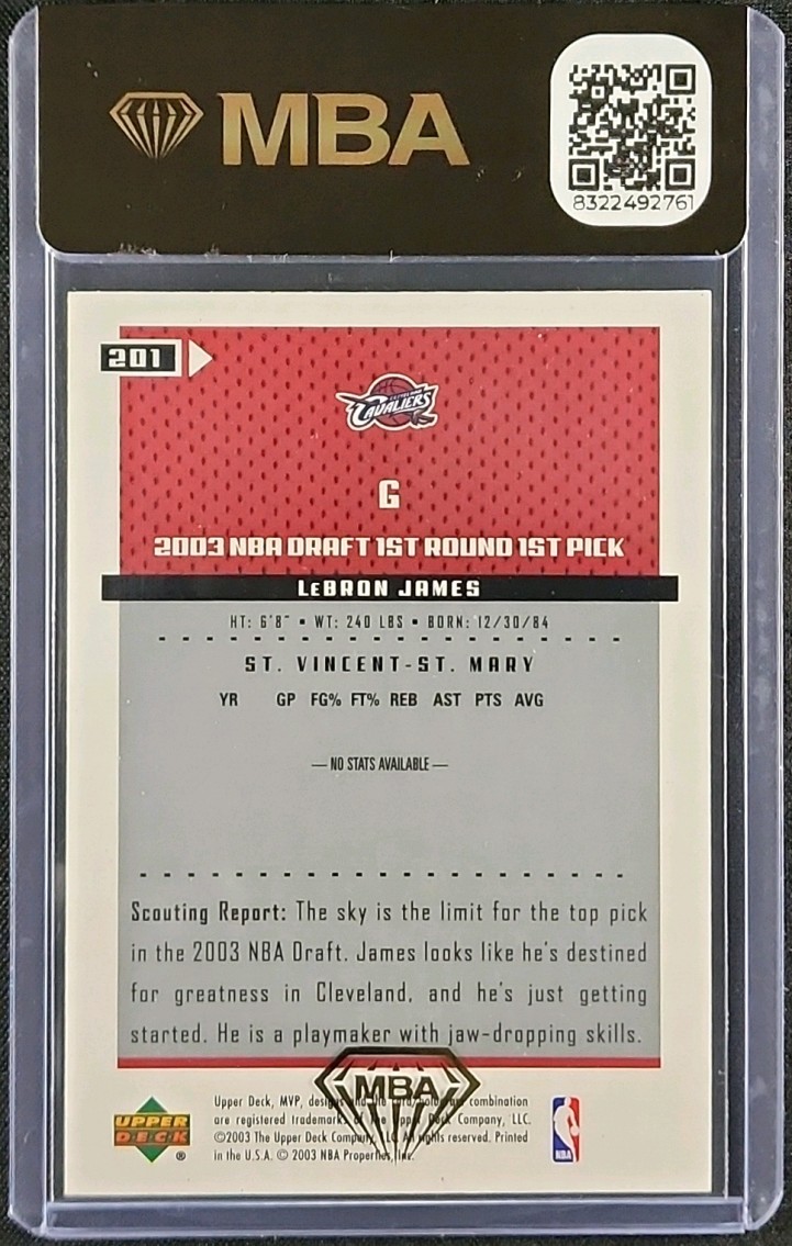 2003 Upper Deck MVP LeBron James ROOKIE #201 MBA AUTH on Fanatics