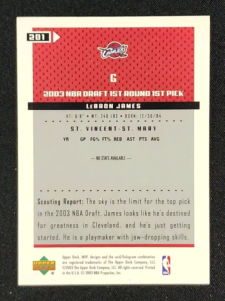 2003 Upper Deck MVP LeBron James ROOKIE #201 MBA AUTH on Fanatics
