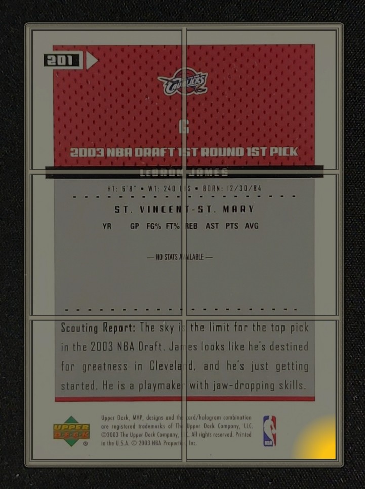 2003 Upper Deck MVP LeBron James ROOKIE #201 MBA AUTH on Fanatics