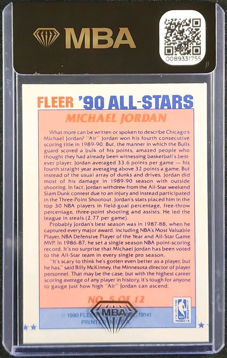 1990 Fleer All-Stars Michael Jordan #5 MBA AUTH