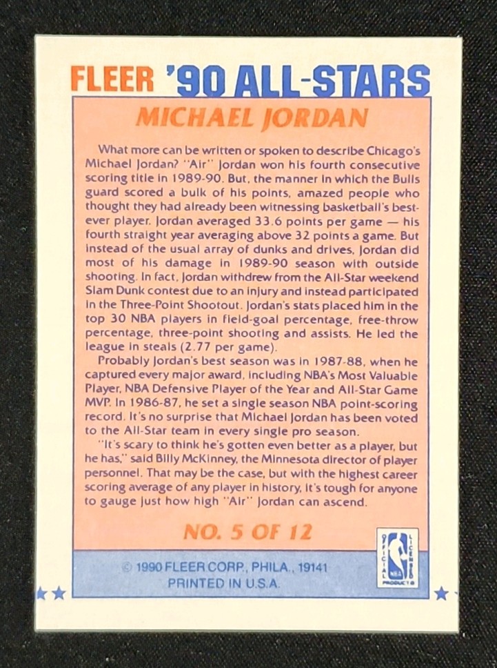 1990 Fleer All-Stars Michael Jordan #5 MBA AUTH