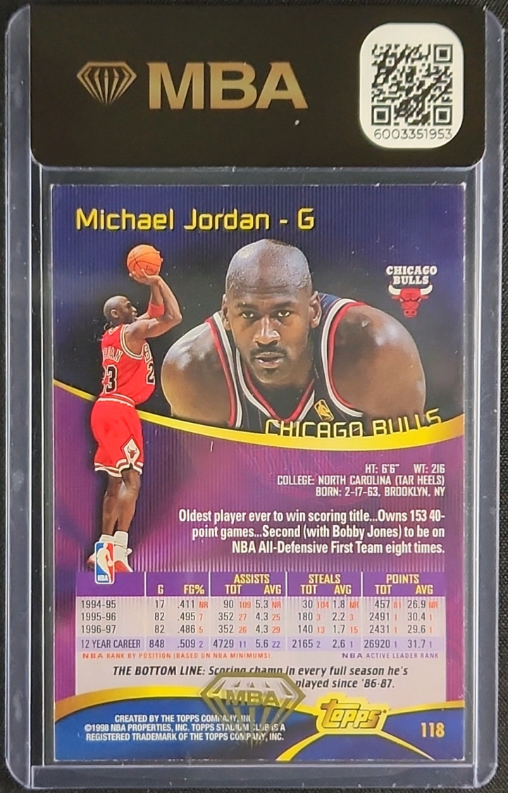1997 Stadium Club Basketball Michael Jordan #118 MBA AUTH
