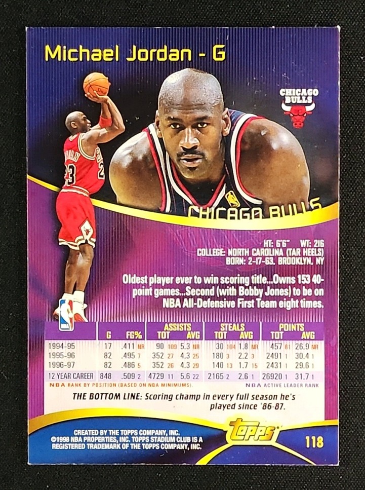 1997 Stadium Club Basketball Michael Jordan #118 MBA AUTH