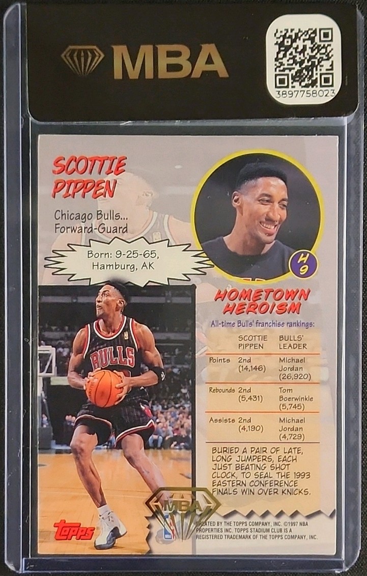 1997 Stadium Club Hardcourt Heroics Scottie Pippen #H9 MBA AUTH