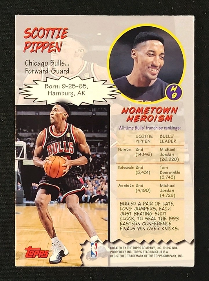 1997 Stadium Club Hardcourt Heroics Scottie Pippen #H9 MBA AUTH