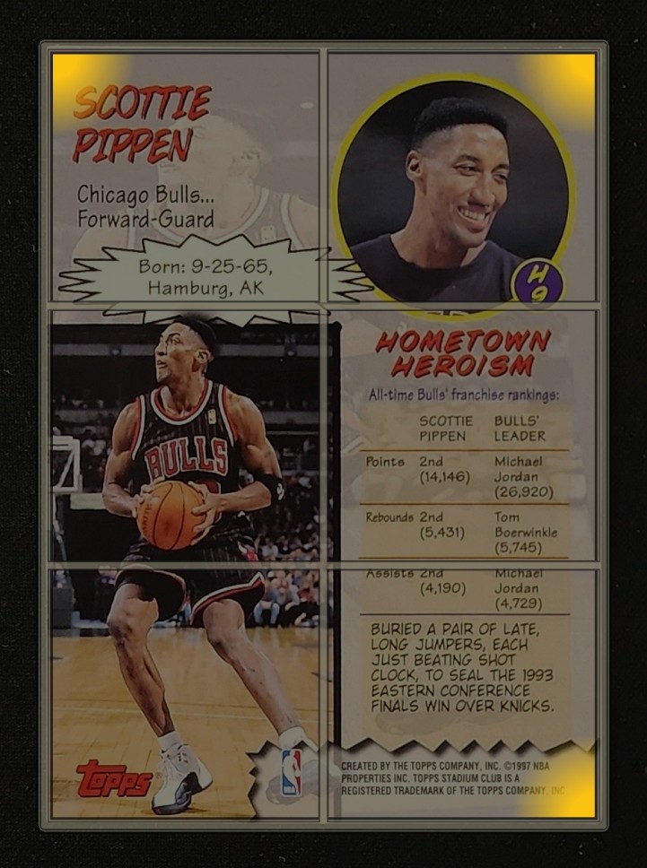 1997 Stadium Club Hardcourt Heroics Scottie Pippen #H9 MBA AUTH