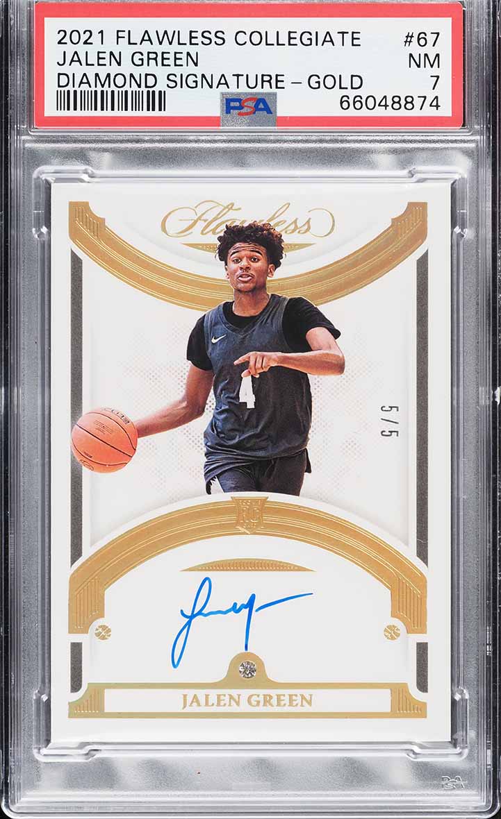 2021 Panini Flawless Collegiate Diamond Gold Jalen Green RC AUTO 5/5 #67 PSA 7