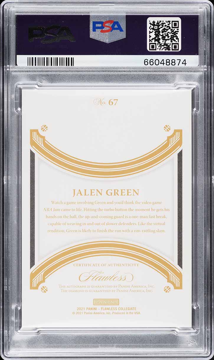 2021 Panini Flawless Collegiate Diamond Gold Jalen Green RC AUTO 5/5 #67 PSA 7