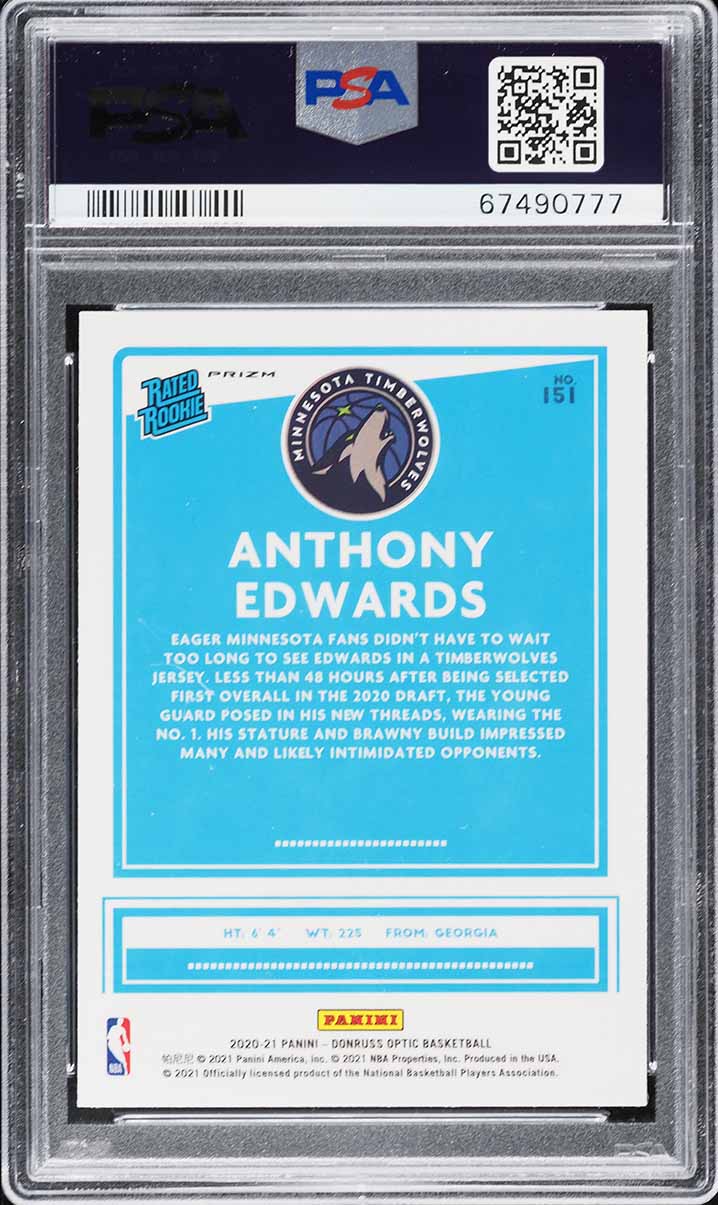 2020 Donruss Optic Holo Anthony Edwards ROOKIE #151 PSA 9 MINT