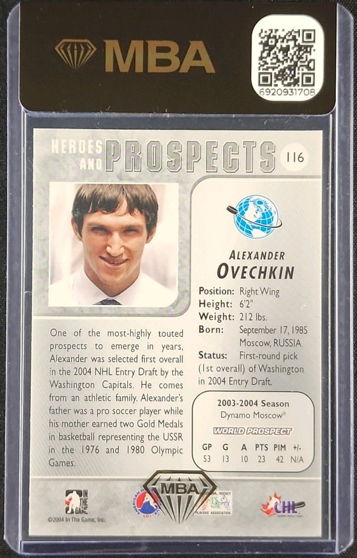 2004 ITG Heroes & Prospects Alexander Ovechkin ROOKIE #116 MBA AUTH