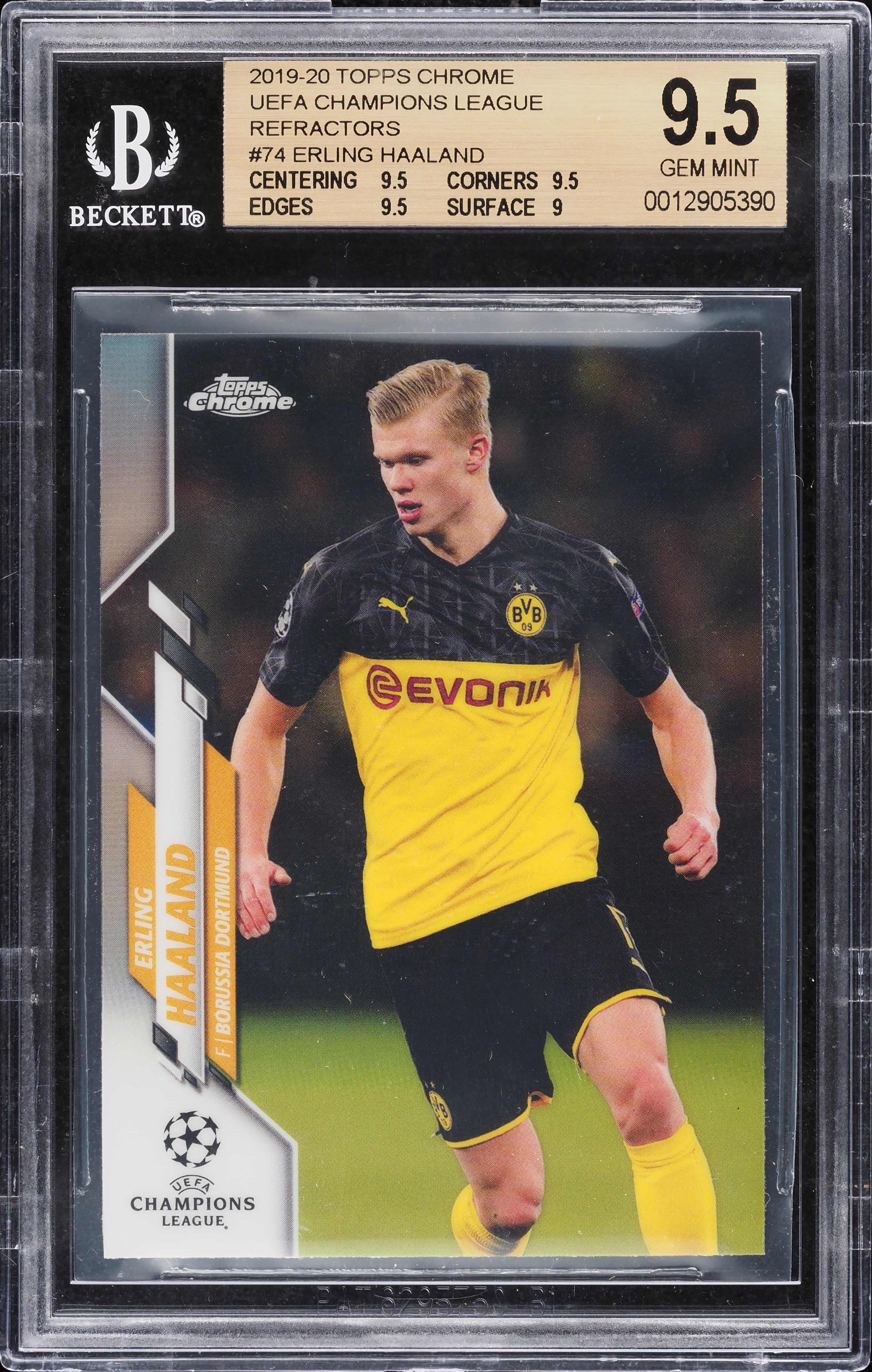 2019 Topps Chrome UEFA Refractor Erling Haaland ROOKIE #74 BGS 9.5