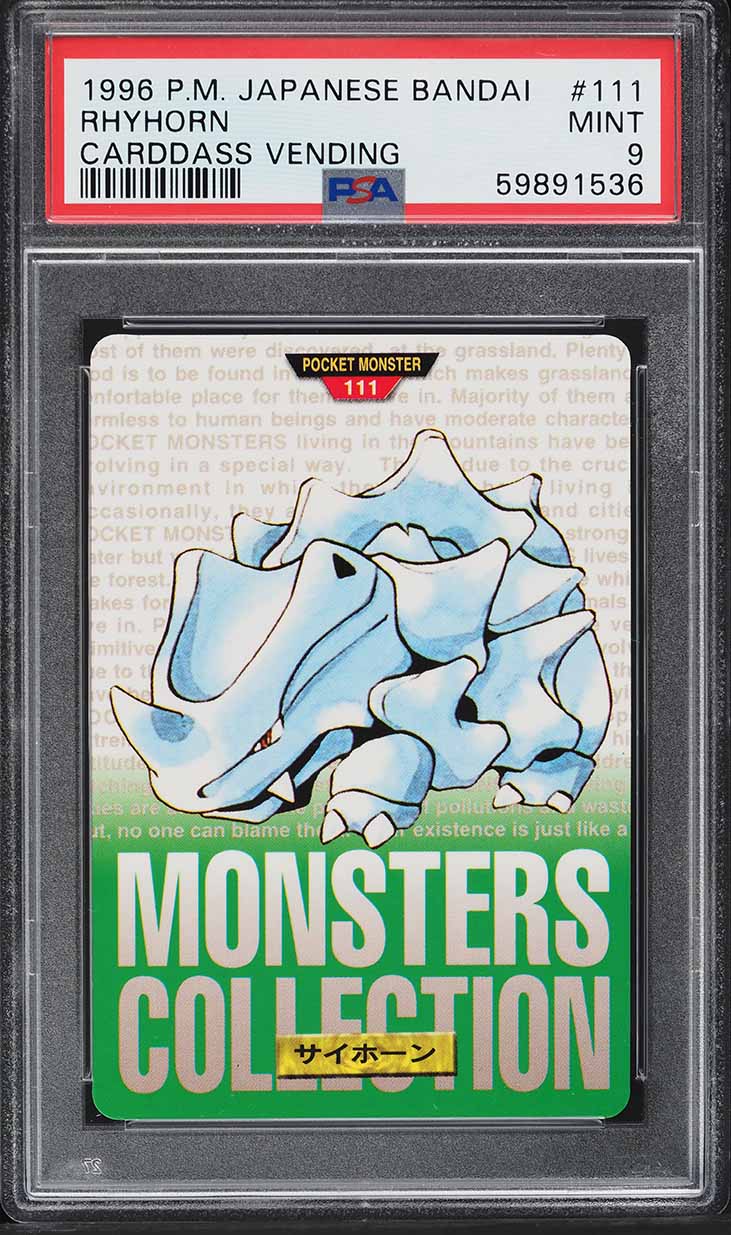 1996 Pokemon Japanese Bandai Carddass Vending Green Rhyhorn #111 PSA 9 MINT