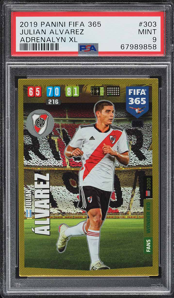 2019 Panini FIFA 365 Adrenalyn XL Julian Alvarez ROOKIE #303 PSA 9 MINT
