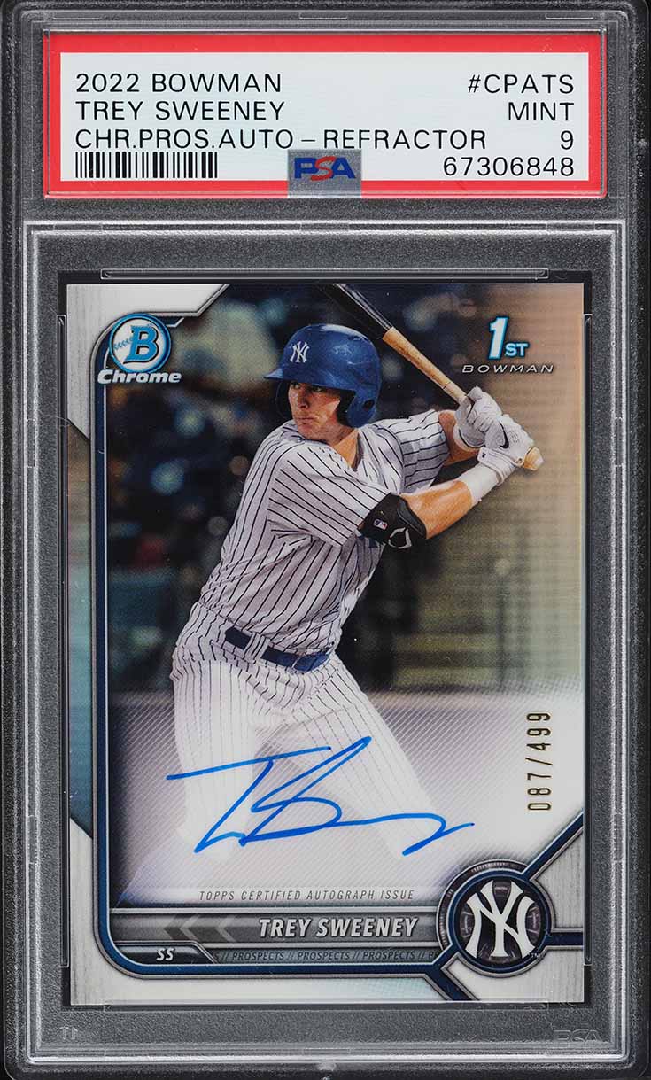 2022 Bowman Chrome Refractor Trey Sweeney ROOKIE AUTO /499 #CPA-TS PSA 9 MINT