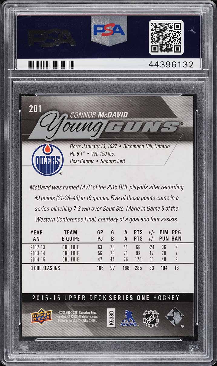 2015 Upper Deck Young Guns Connor McDavid #201 PSA 10 GEM MINT