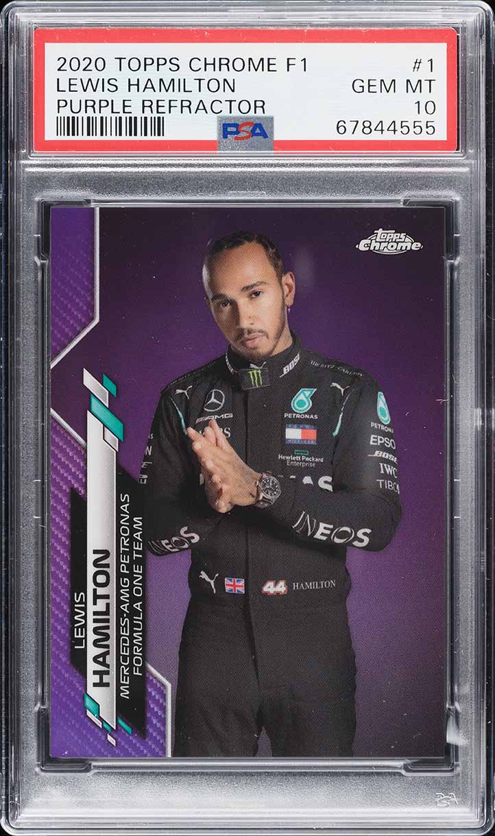 2020 Topps Chrome Formula 1 F1 Purple Refractor Lewis Hamilton /399 #1 PSA 10