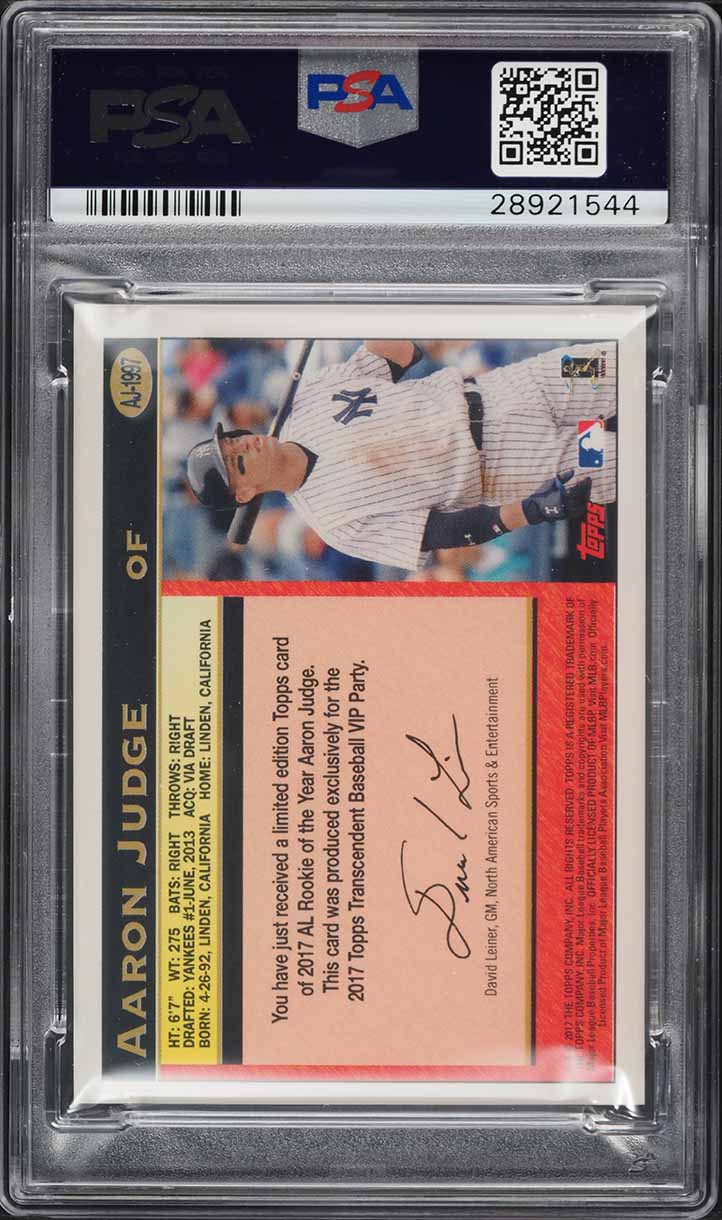 2017 Topps Transcendent Collection History Aaron Judge ROOKIE /87 #AJ-1997 PSA 9