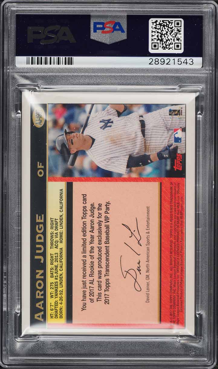 2017 Topps Transcendent Collection History Aaron Judge ROOKIE /87 #AJ-1997 PSA 9