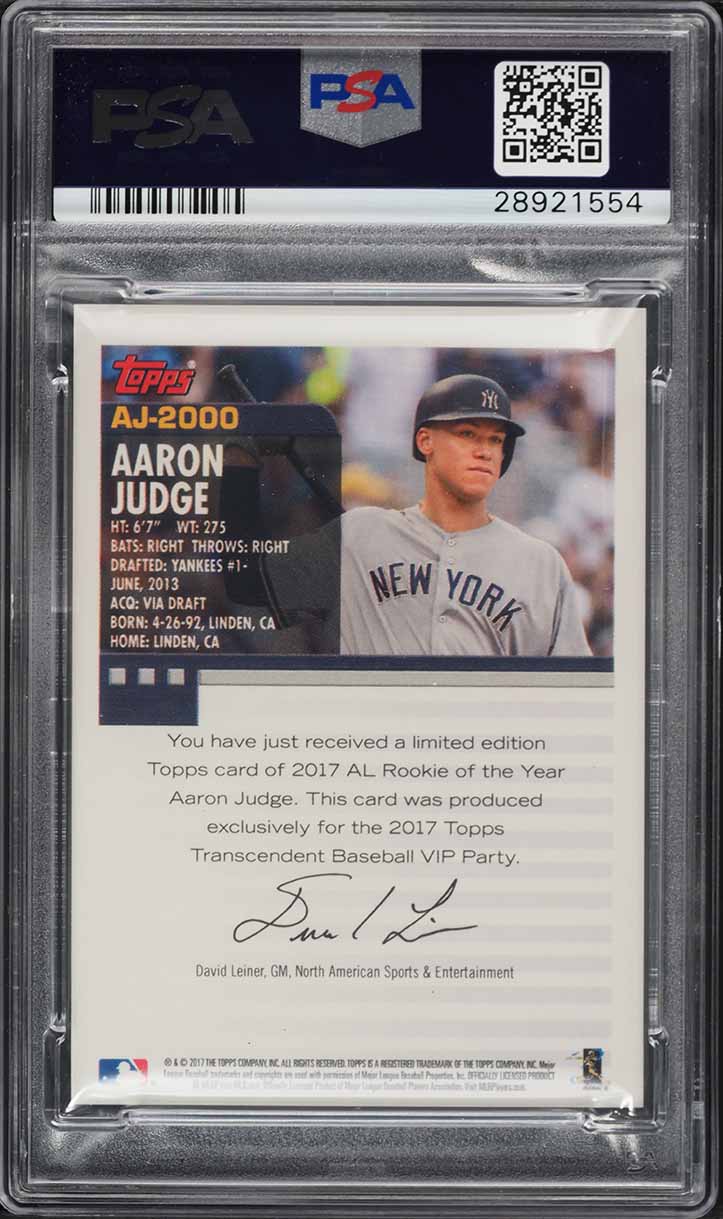 2017 Topps Transcendent Collection History Aaron Judge ROOKIE /87 #AJ-2000 PSA 9