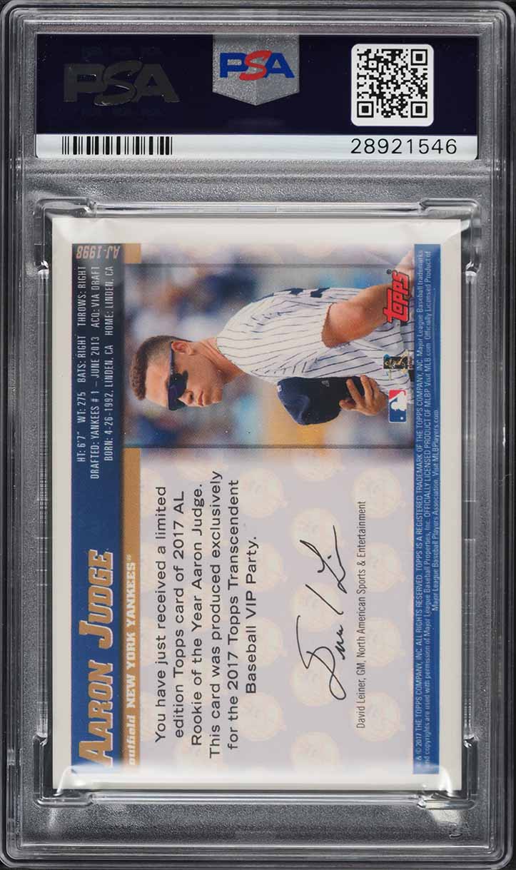 2017 Topps Transcendent Collection History Aaron Judge ROOKIE /87 #AJ-1998 PSA 9