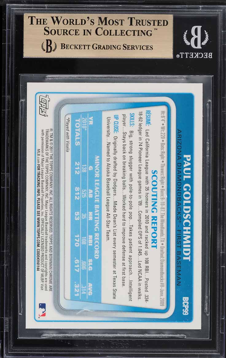 2011 Bowman Chrome Prospects Paul Goldschmidt ROOKIE #BCP99 BGS 9.5 GEM MINT