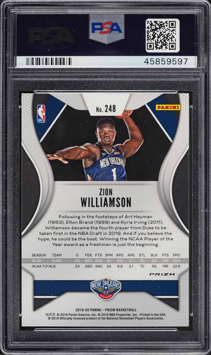 2019 Panini Prizm Variation Fast Break Prizms Zion Williamson ROOKIE #248 PSA 9