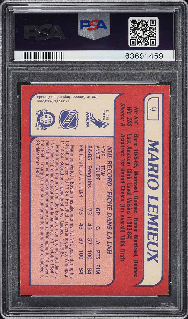 1985 O-Pee-Chee Hockey Mario Lemieux ROOKIE #9 PSA 5 EX