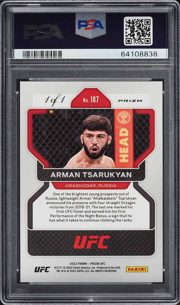 2022 Panini Prizm UFC Black Shimmer Arman Tsarukyan ROOKIE 1/1 #187 PSA 10 GEM