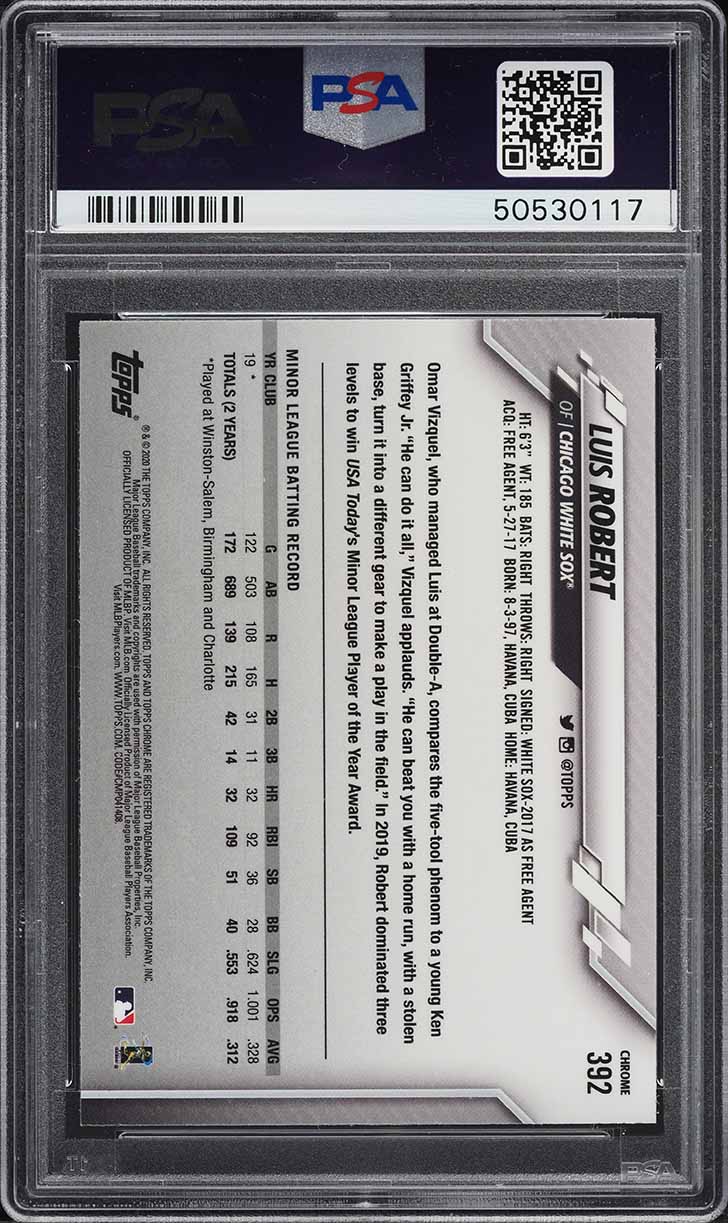 2020 Topps Chrome Sapphire Edition Luis Robert ROOKIE #392 PSA 10 GEM MINT