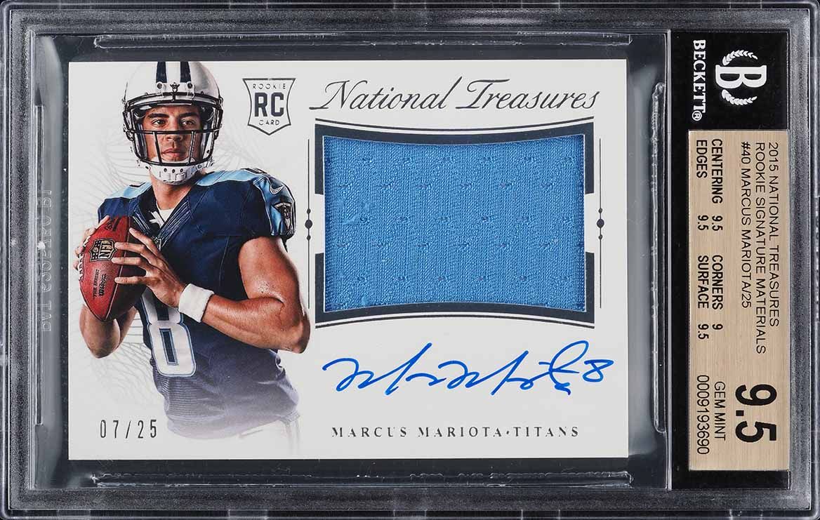 2015 National Treasures Marcus Mariota ROOKIE PATCH AUTO /25 BGS 9.5 GEM MINT