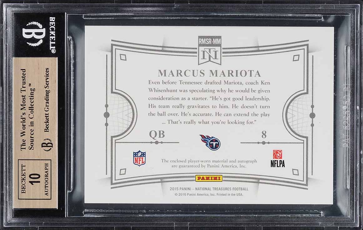 2015 National Treasures Marcus Mariota ROOKIE PATCH AUTO /25 BGS 9.5 GEM MINT