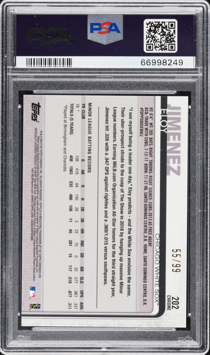 2019 Topps Chrome Green Wave Refractor Eloy Jimenez ROOKIE /99 #202 PSA 10 GEM