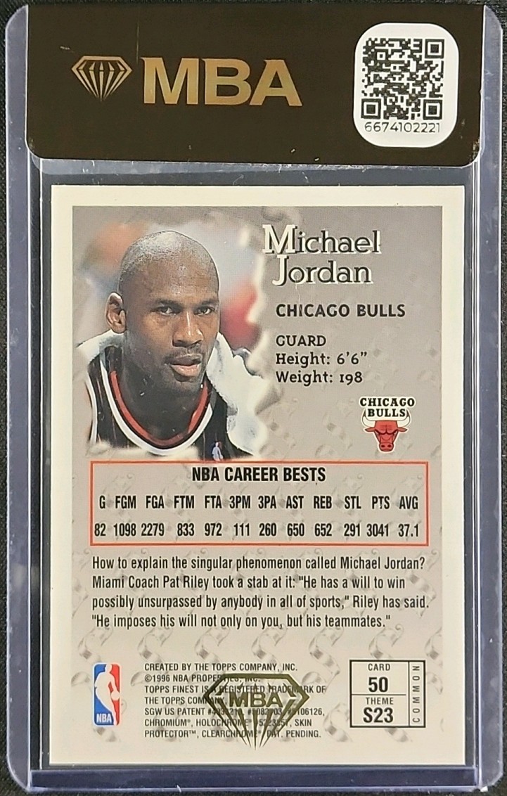 1996 Finest w/ Coating Michael Jordan #50 MBA AUTH