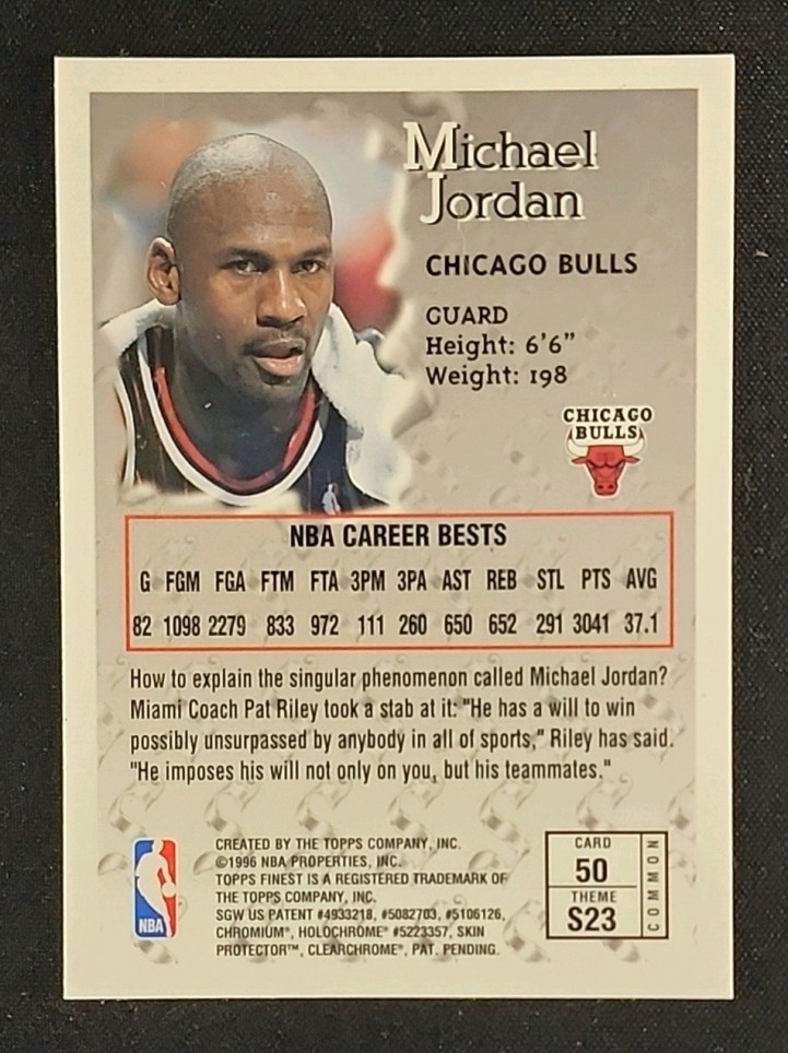 1996 Finest w/ Coating Michael Jordan #50 MBA AUTH