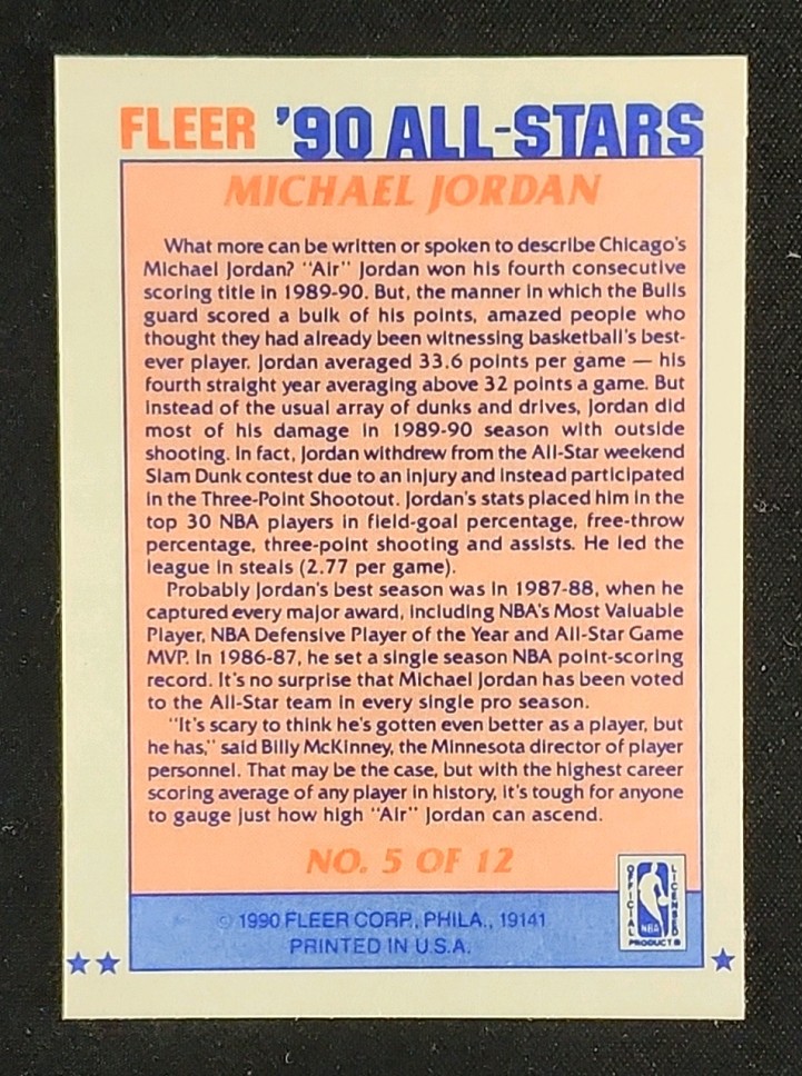 1990 Fleer All-Stars Michael Jordan #5 MBA AUTH