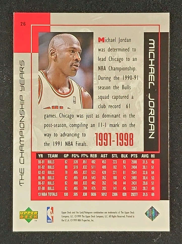 1999 Upper Deck Career Michael Jordan #26 MBA AUTH