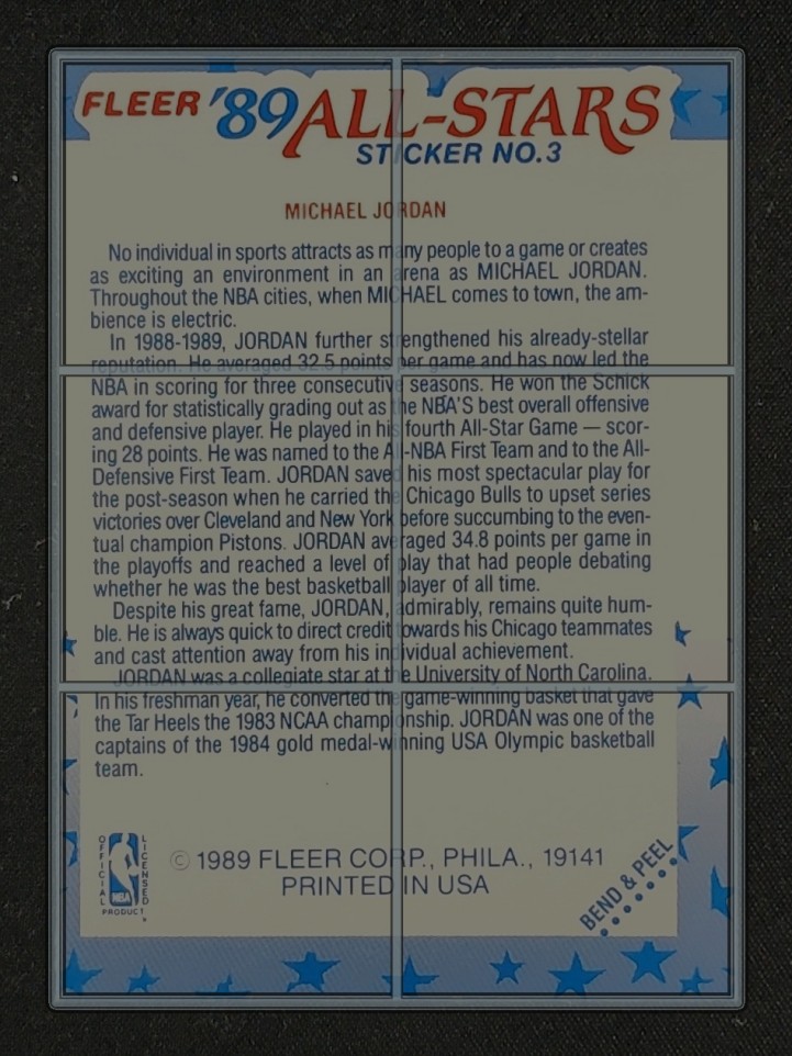1989 Fleer Sticker Michael Jordan #3 MBA AUTH