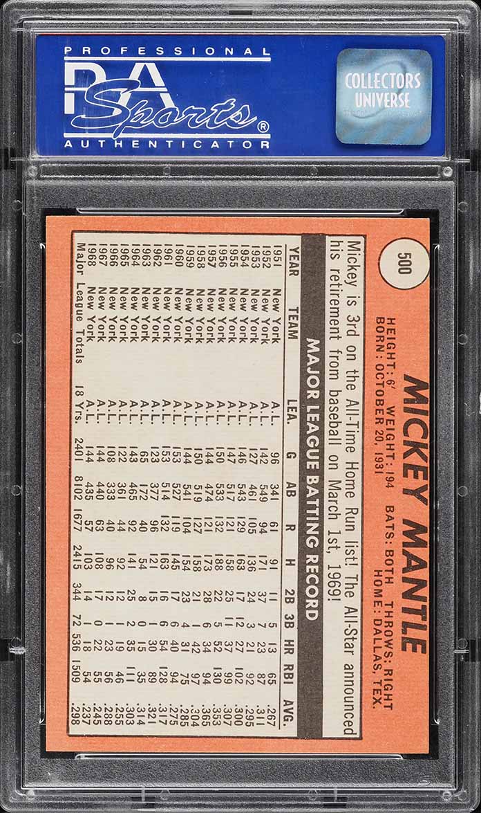 1969 Topps Mickey Mantle LAST NAME IN YELLOW #500 PSA 6 EXMT
