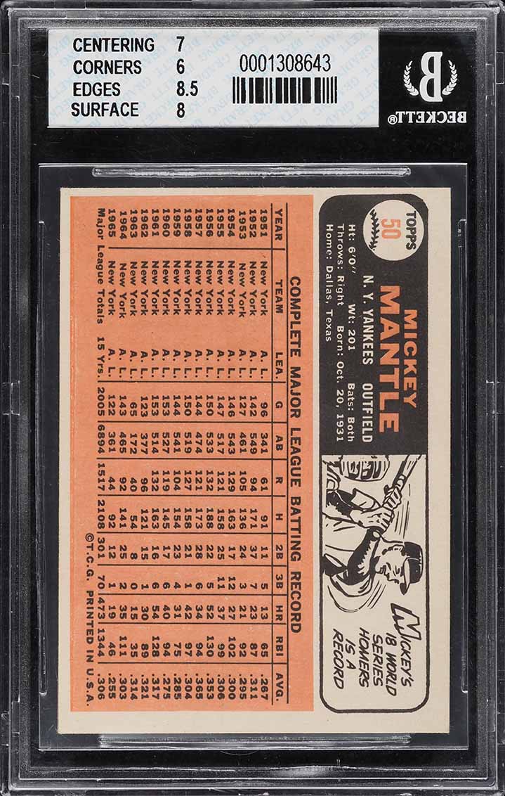 1966 Topps Mickey Mantle #50 BGS 6.5 EXMT+
