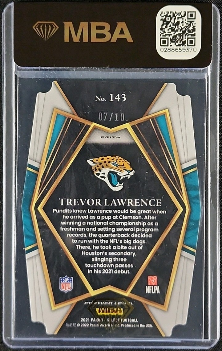 2021 Select Gold Prizm Die-Cut Trevor Lawrence ROOKIE /10 #143 MBA AUTH