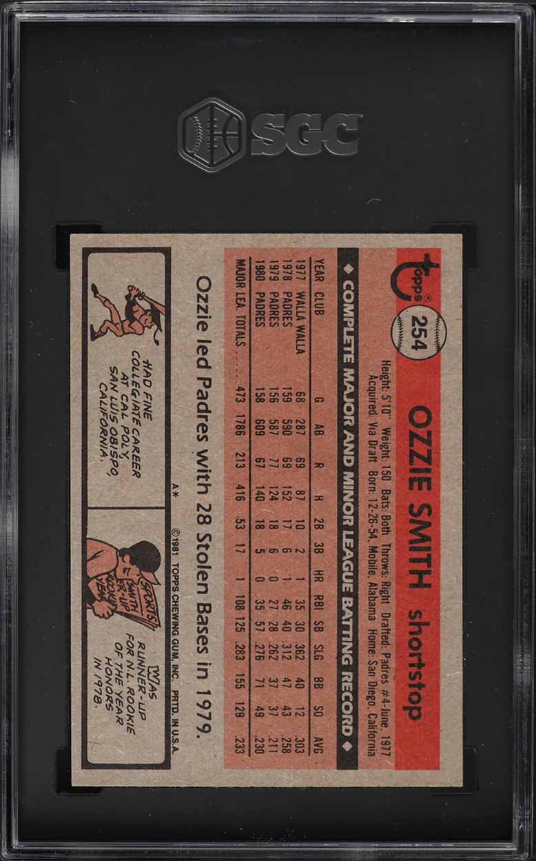 1981 Topps Ozzie Smith #254 SGC 8.5 NM-MT+
