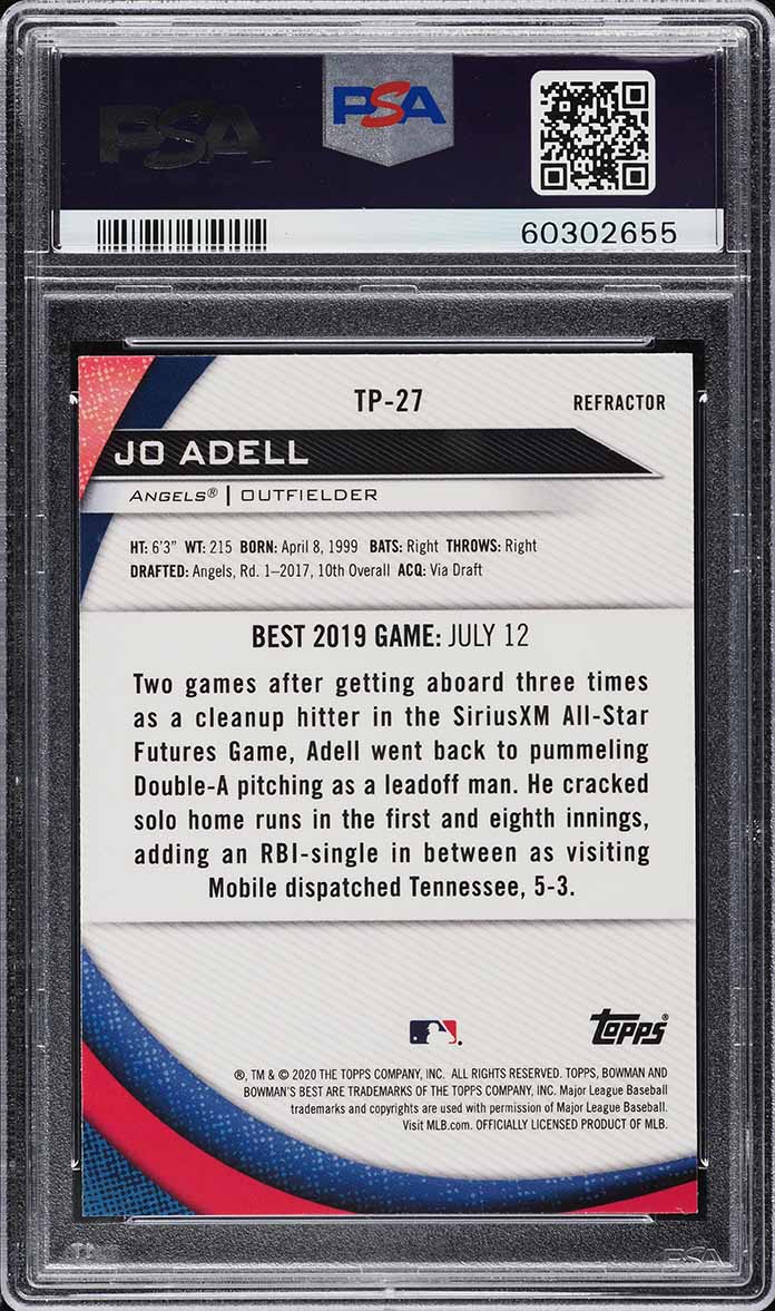 2020 Bowman's Best Top Prospects Refractor Jo Adell ROOKIE #TP-27 PSA 10 GEM