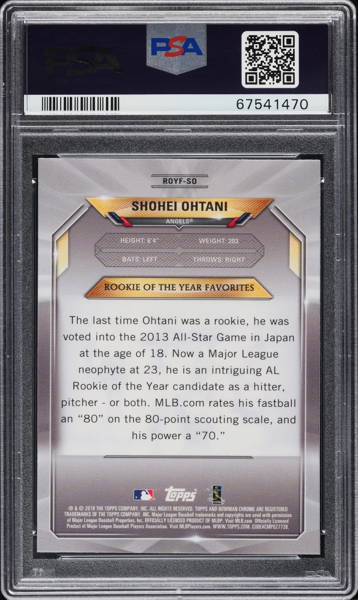 2018 Bowman Chrome Mega Box ROY Favorites Shohei Ohtani ROOKIE #ROY-SO PSA 10