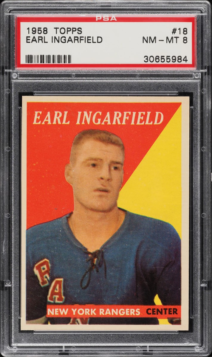 1958 Topps Hockey Earl Ingarfield #18 PSA 8 NM-MT