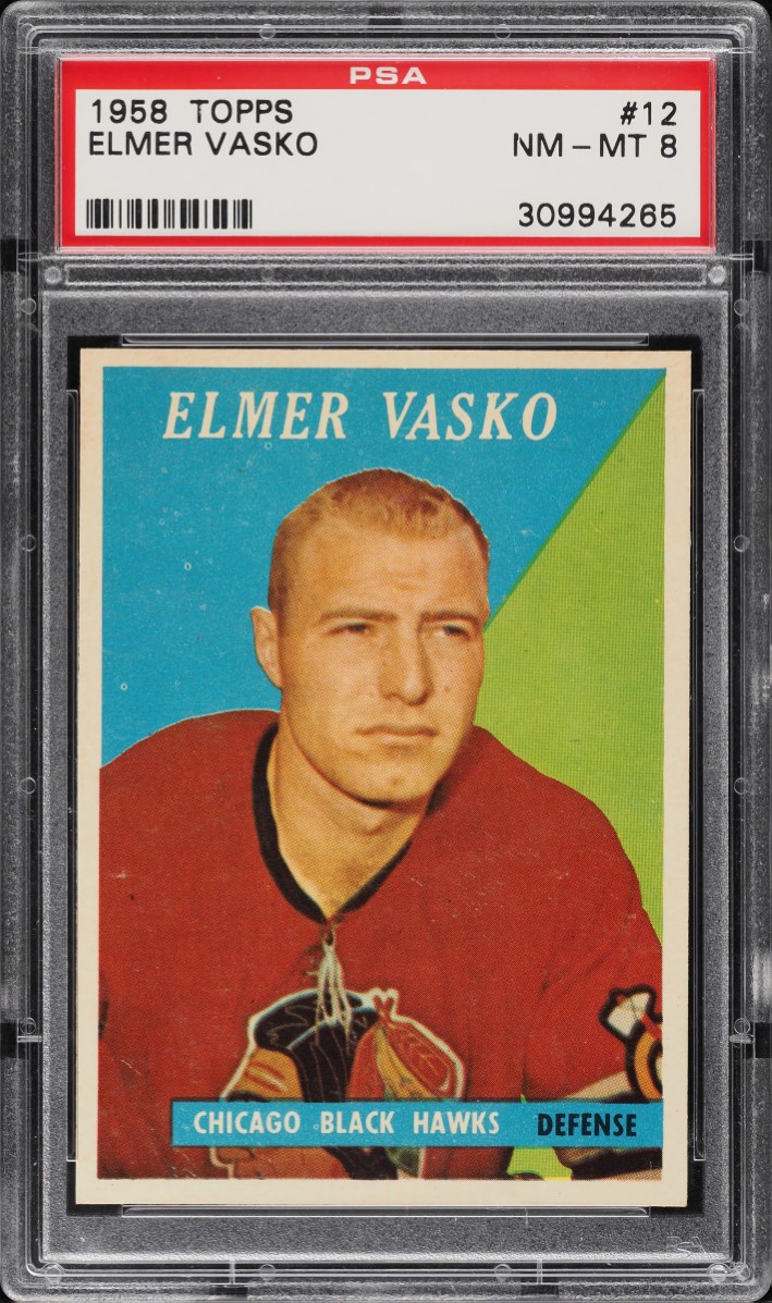 1958 Topps Hockey Elmer Vasko #12 PSA 8 NM-MT
