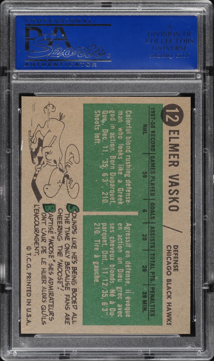 1958 Topps Hockey Elmer Vasko #12 PSA 8 NM-MT